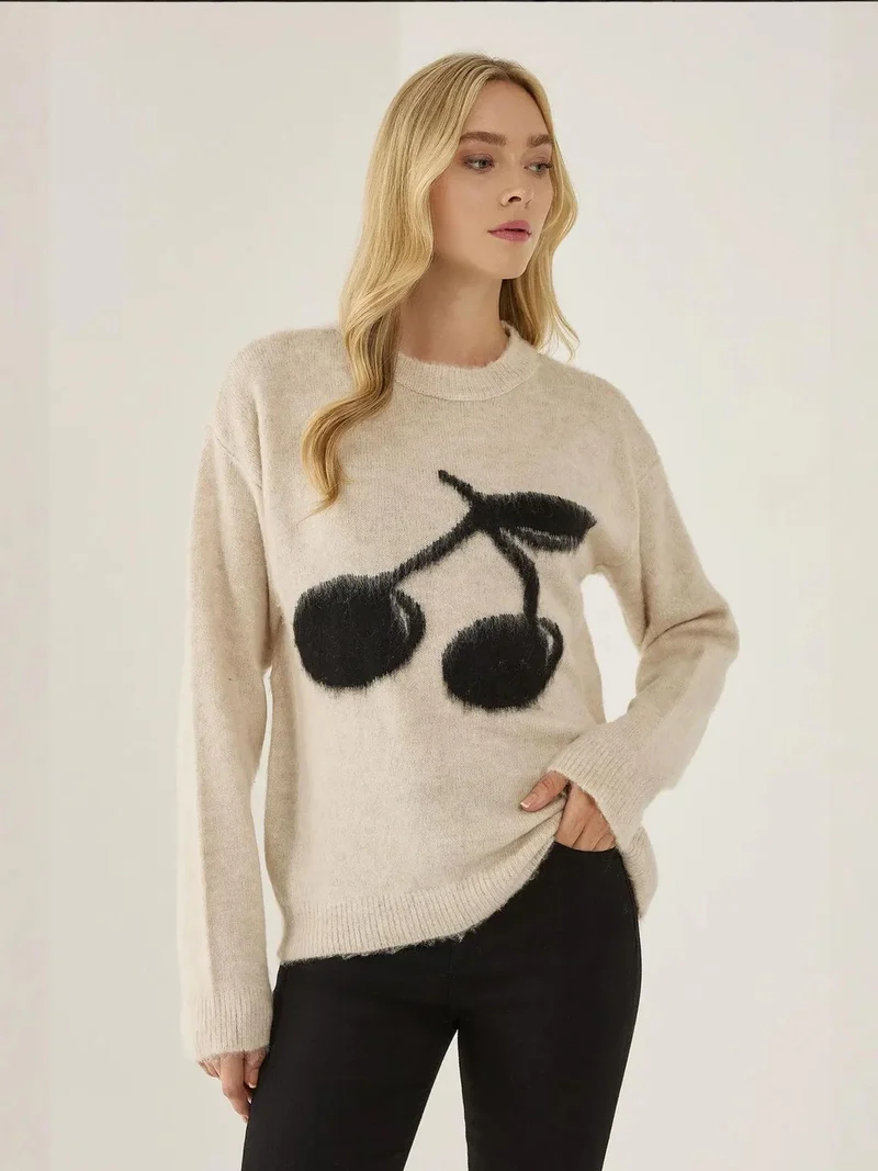 HICCUP Relaxed Fit Cherry Detail Sweater