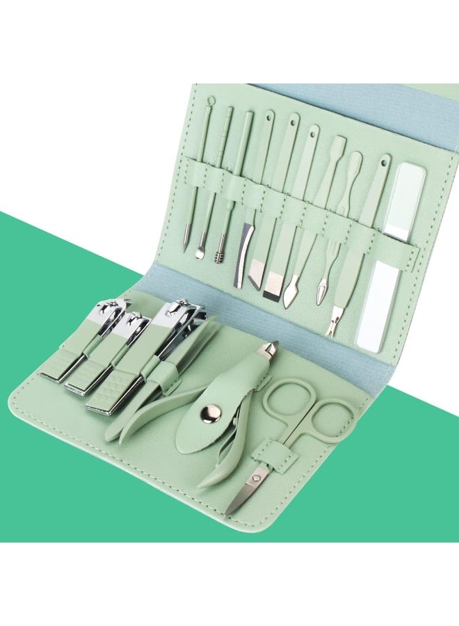 Manicure Set 16 in 1,Stainless Steel Fingernail Clipper Ear Spoon Tools, Manicure Tools Pedicure Tools with PU Leather Case (Assorted Color) - Image 2