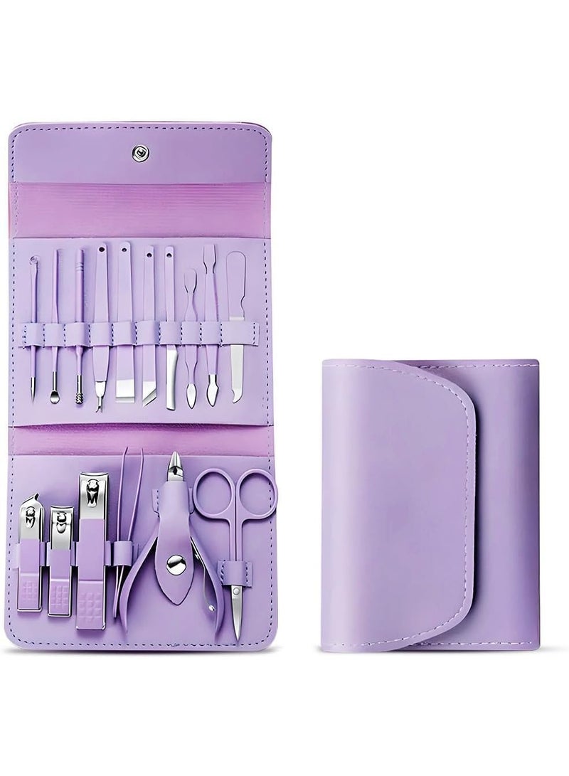 Manicure Set 16 in 1,Stainless Steel Fingernail Clipper Ear Spoon Tools, Manicure Tools Pedicure Tools with PU Leather Case (Assorted Color) - Image 1