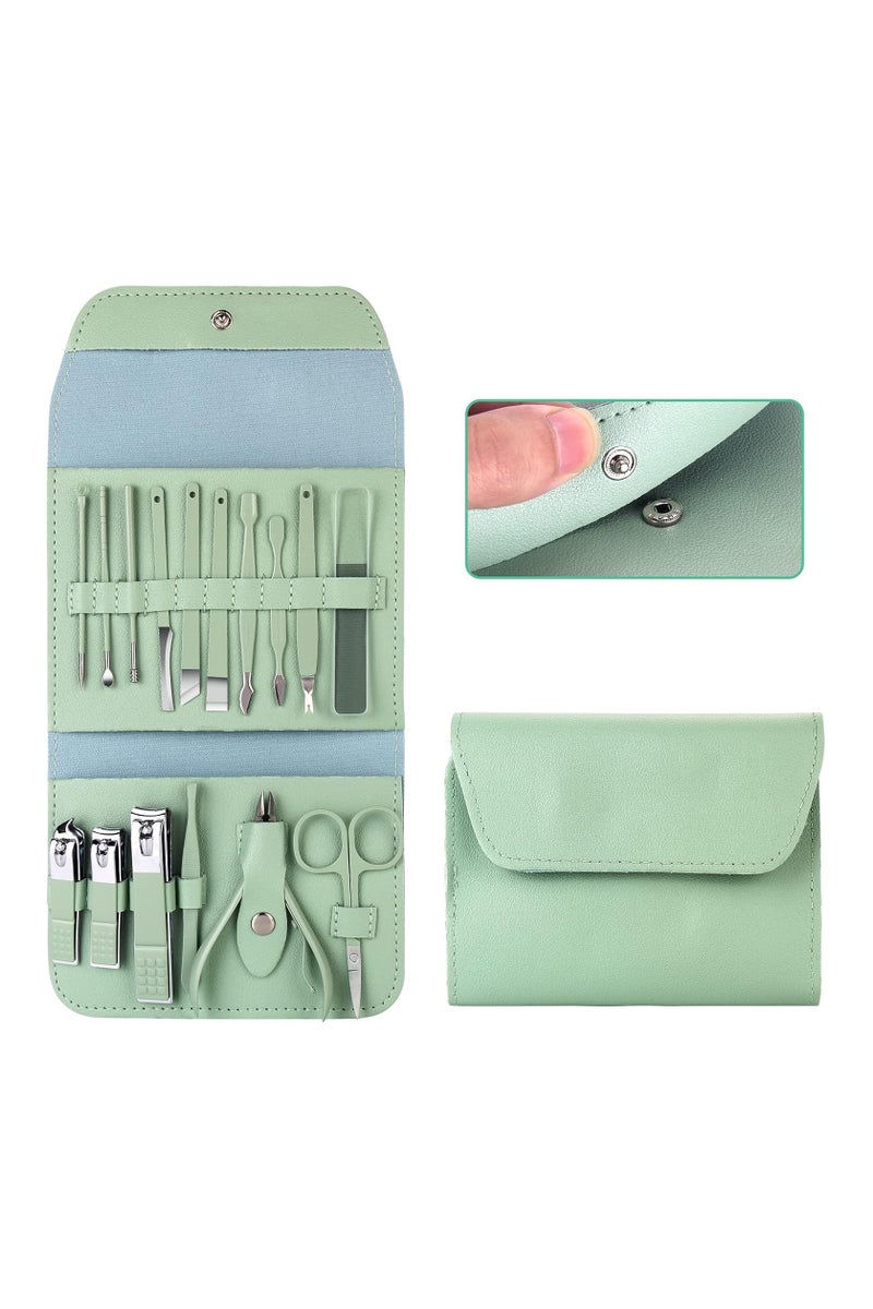 Manicure Set 16 in 1,Stainless Steel Fingernail Clipper Ear Spoon Tools, Manicure Tools Pedicure Tools with PU Leather Case (Assorted Color) - Image 2