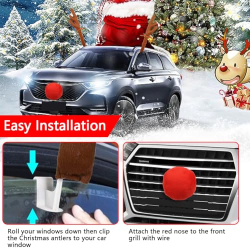 Jaxbo Christmas Reindeer Antlers Car Decoration Kit Plush Rudolf Auto Reindeer and Red Nose Set with Jingle Bells - Best Chrictmas Gift Choice - Image 5