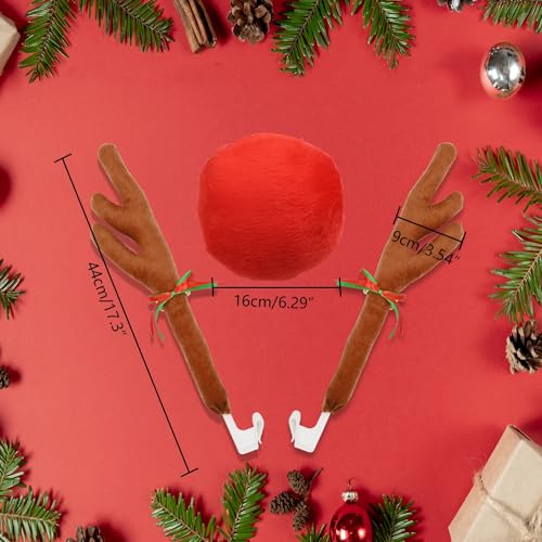 Jaxbo Christmas Reindeer Antlers Car Decoration Kit Plush Rudolf Auto Reindeer and Red Nose Set with Jingle Bells - Best Chrictmas Gift Choice - Image 2
