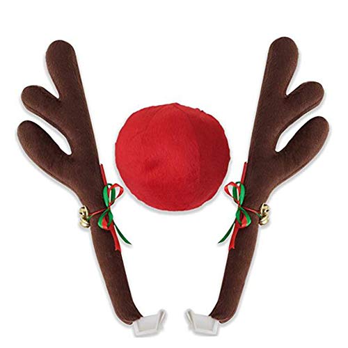 Jaxbo Christmas Reindeer Antlers Car Decoration Kit Plush Rudolf Auto Reindeer and Red Nose Set with Jingle Bells - Best Chrictmas Gift Choice - Image 1
