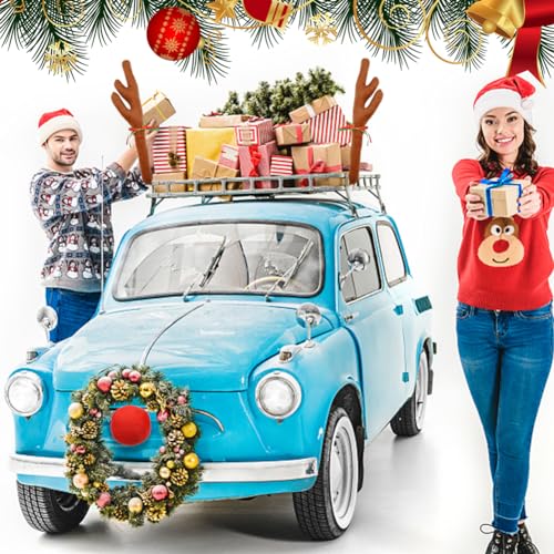 Jaxbo Christmas Reindeer Antlers Car Decoration Kit Plush Rudolf Auto Reindeer and Red Nose Set with Jingle Bells - Best Chrictmas Gift Choice - Image 4