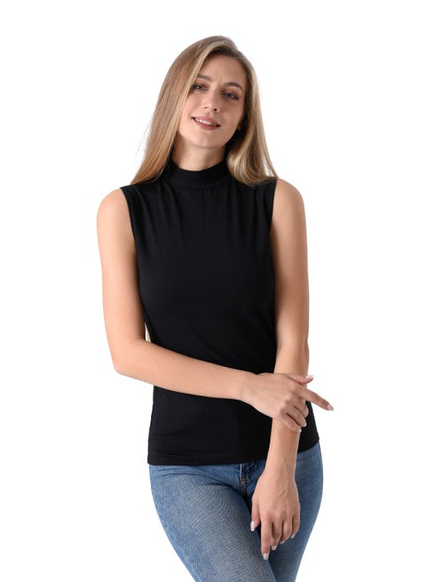 Milk Cotton High Neck Cut Body Top - Black
