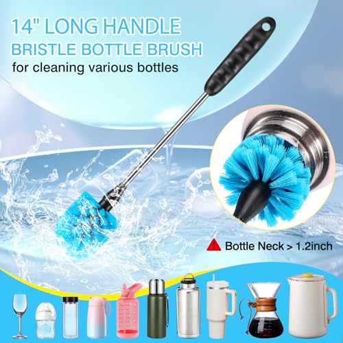 AnDocK 5 Pack Bottle Cleaning Brush Set, Stainless Steel Scrub Cleaner Brush with 14'' Long Handle and 3 Straw Brushes, Flexible for Cleaning Sport Water Bottles, Straws, Coffee Mug, Cups, Baby Bottle - Image 2
