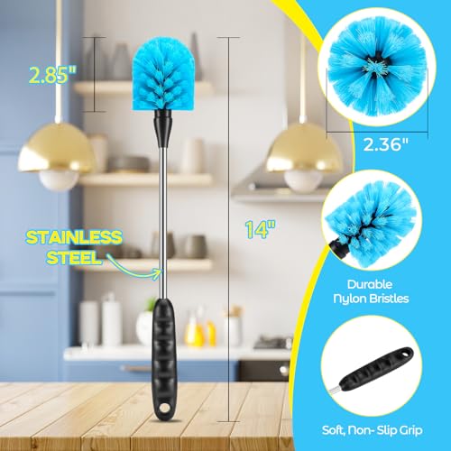 AnDocK 5 Pack Bottle Cleaning Brush Set, Stainless Steel Scrub Cleaner Brush with 14'' Long Handle and 3 Straw Brushes, Flexible for Cleaning Sport Water Bottles, Straws, Coffee Mug, Cups, Baby Bottle - Image 3