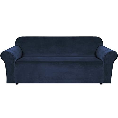 HVERSAILTEX Stretch Velvet Sofa Covers for 3 Cushion Couch Covers Sofa Slipcovers Furniture Protector Soft with Non Slip Elastic Bottom Crafted from Thick Comfy Rich Velour Sofa 7290 Navy