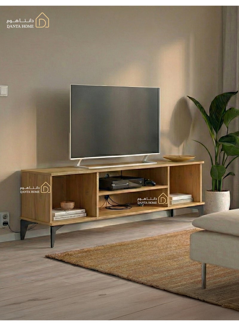 DANTA HOME Modern Wooden TV Stand (120*40*50 cm) With Open Storage Shelves And Black Metal Legs – Stylish TV Stand, Entertainment And Organization Unit For The Living Room (Beige) - Image 2
