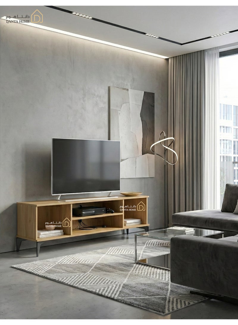 DANTA HOME Modern Wooden TV Stand (120*40*50 cm) With Open Storage Shelves And Black Metal Legs – Stylish TV Stand, Entertainment And Organization Unit For The Living Room (Beige) - Image 3
