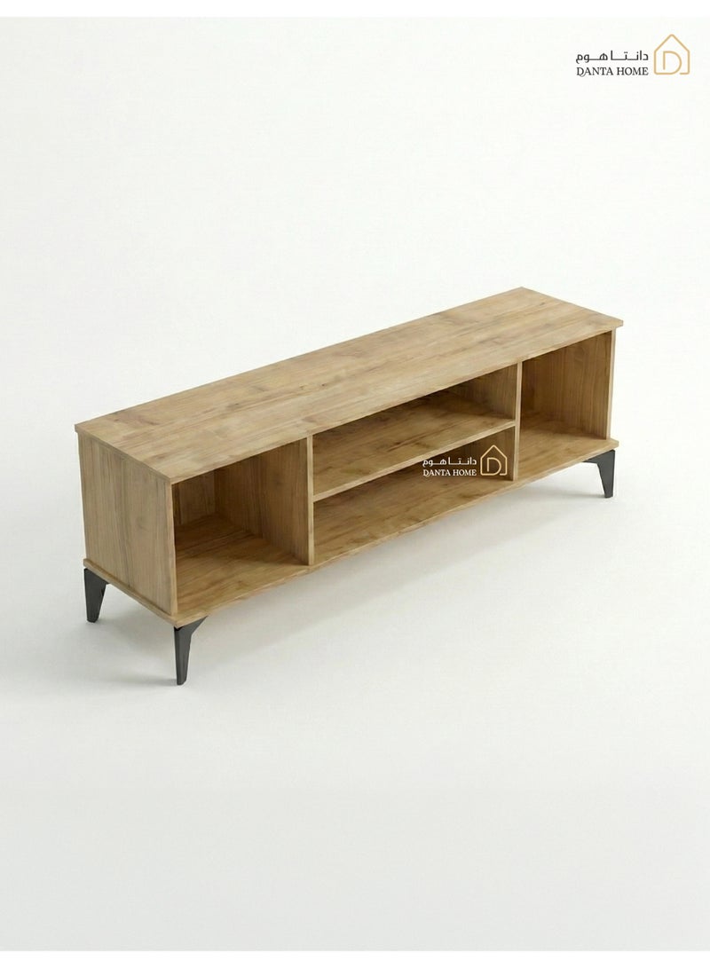 DANTA HOME Modern Wooden TV Stand (120*40*50 cm) With Open Storage Shelves And Black Metal Legs – Stylish TV Stand, Entertainment And Organization Unit For The Living Room (Beige) - Image 5