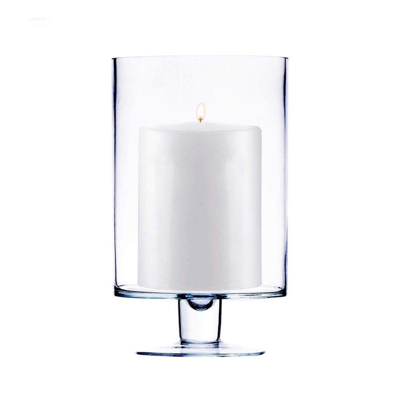 CYS EXCEL CYS EXCEL Glass Hurricane Pillar Candle Holder H10 W6  Multiple Size Choices Short Stem Candle Centerpieces  Stemmed Glass Cylinder Candle Vase 