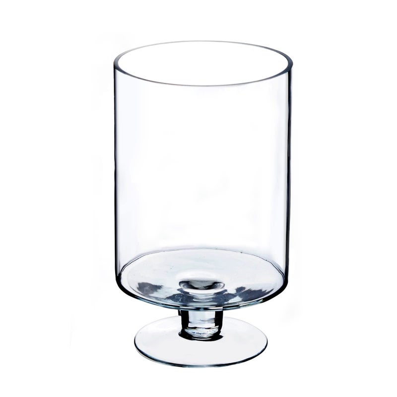 CYS EXCEL Glass Hurricane Pillar Candle Holder H10 W6 Multiple Size Choices Short Stem Candle Centerpieces Stemmed Glass Cylinder Candle Vase