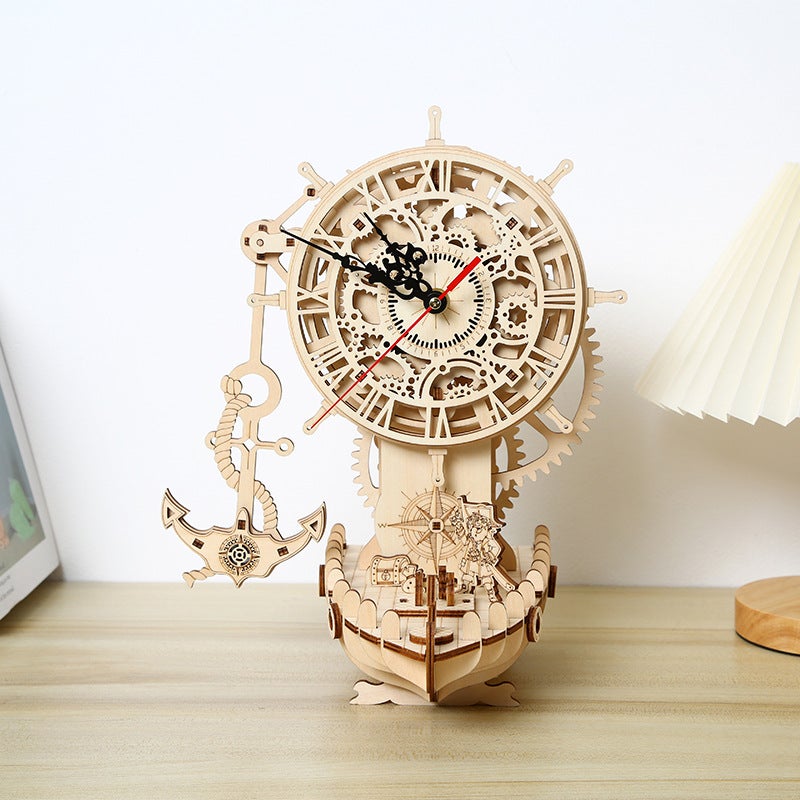 Manufacturer New Product Pirate Ship Clock 3D Stereo Puzzle Wooden Toy Educational Assembly Toy Diy Creative - Image 4