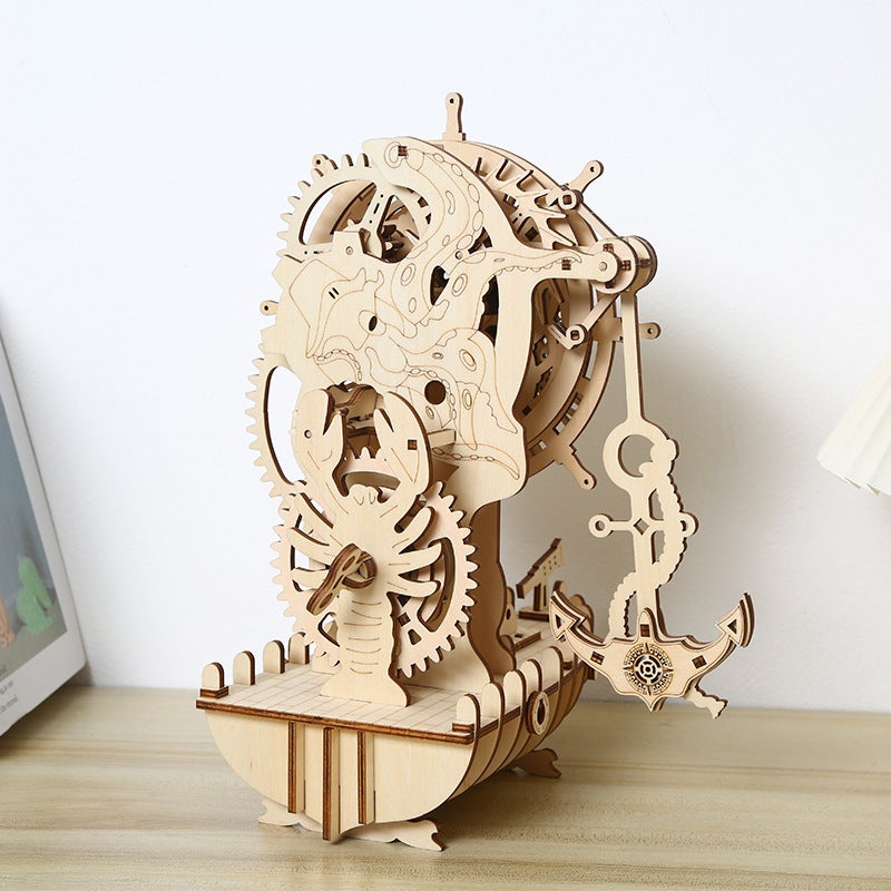 Manufacturer New Product Pirate Ship Clock 3D Stereo Puzzle Wooden Toy Educational Assembly Toy Diy Creative - Image 3