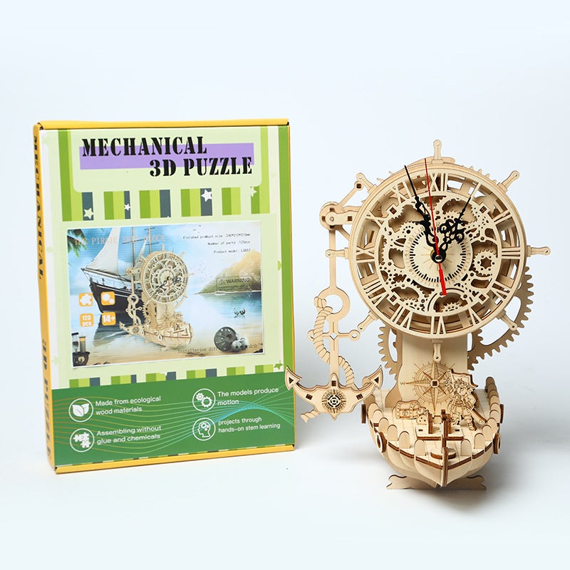 Manufacturer New Product Pirate Ship Clock 3D Stereo Puzzle Wooden Toy Educational Assembly Toy Diy Creative - Image 1