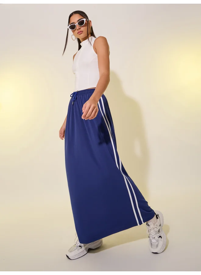 تايك تو Take Two Side Stripe Drawstring Waist A-Line Maxi Skirt