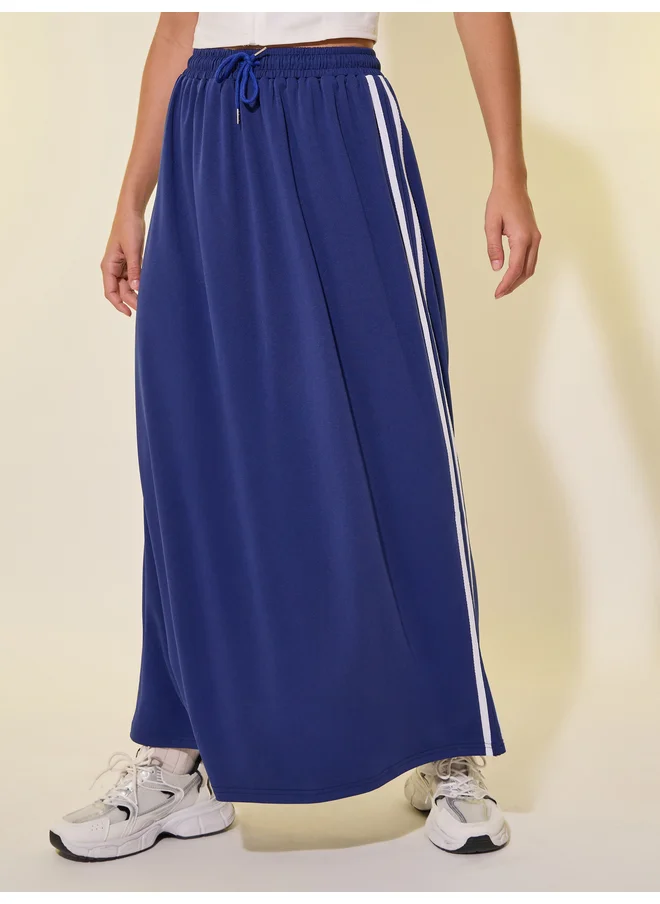 تايك تو Take Two Side Stripe Drawstring Waist A-Line Maxi Skirt