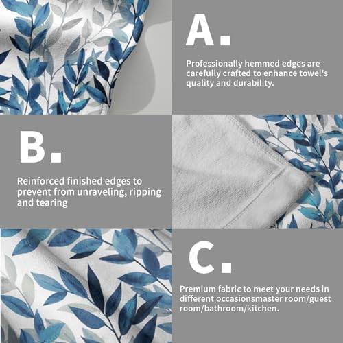 Granbey Blue Eucalyptus Hand Towels Set of 2 Spring Floral Watercolor Leaves Kitchen Towel Botanical Plant Blue White Leaves Decorative Super Soft Face Towels for Bathroom Home Hotel Gym - Image 5
