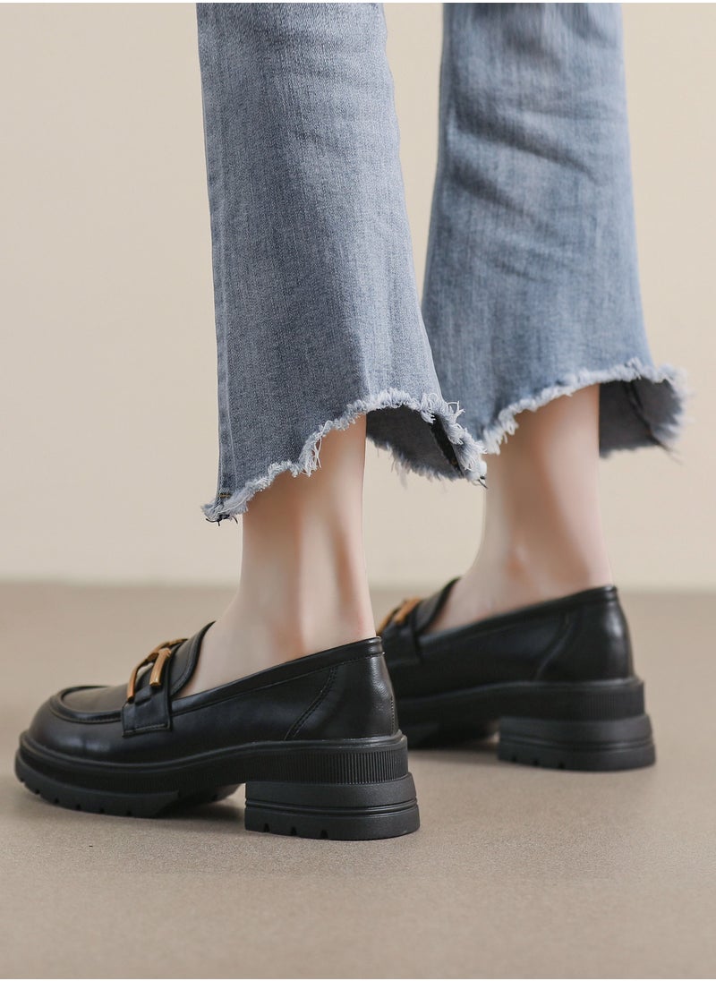 Loquat Academic Round Toe Soft Sole Single Shoes Black  - Image 3