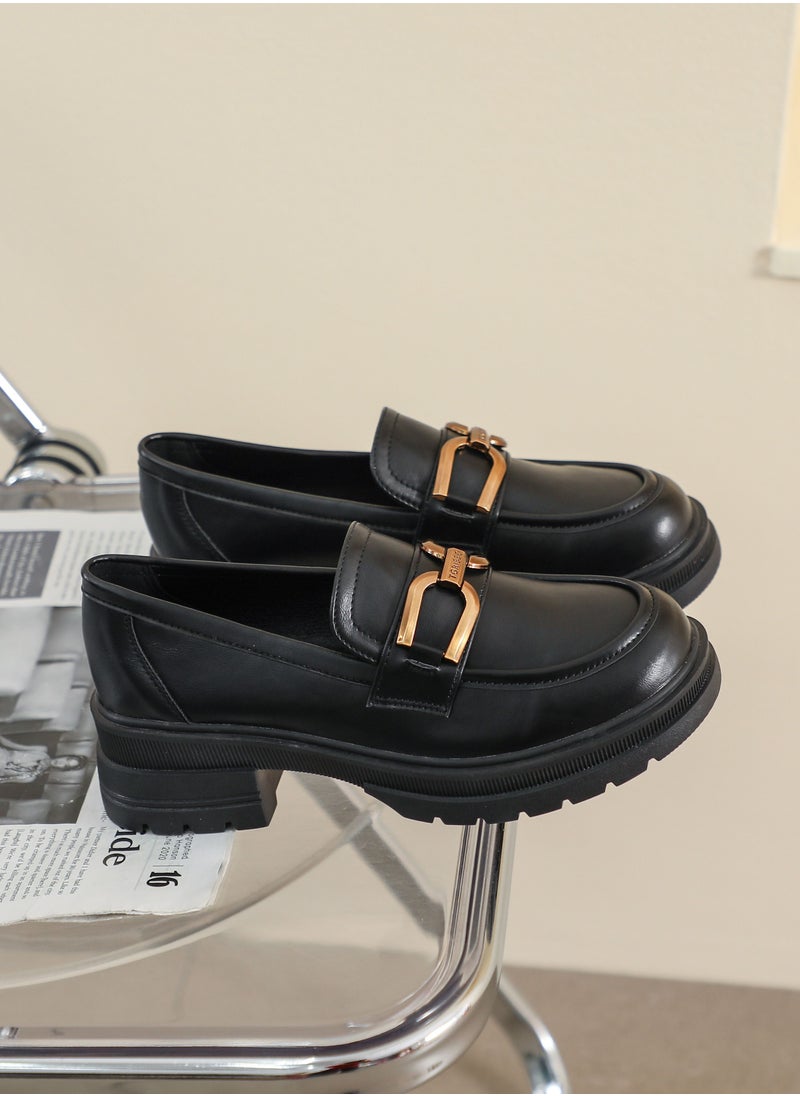 Loquat Academic Round Toe Soft Sole Single Shoes Black  - Image 2
