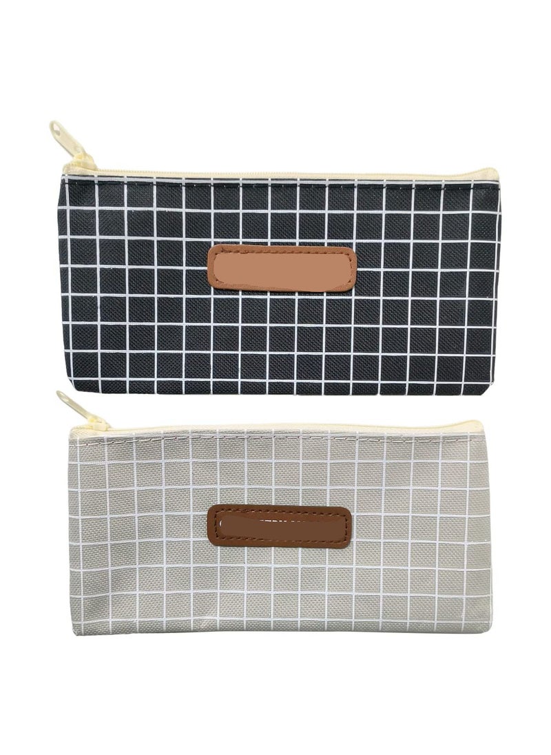 SYOSI Canvas Pencil Cases, Simple Grid Pattern Pencil Pouch Zipper Bag for Office School Stationary, Multipurpose Makeup Bag Coin Wallet Purse for Cosmetics Keys Cash Travel Use for School Teens(Black+Grey)  - Image 1
