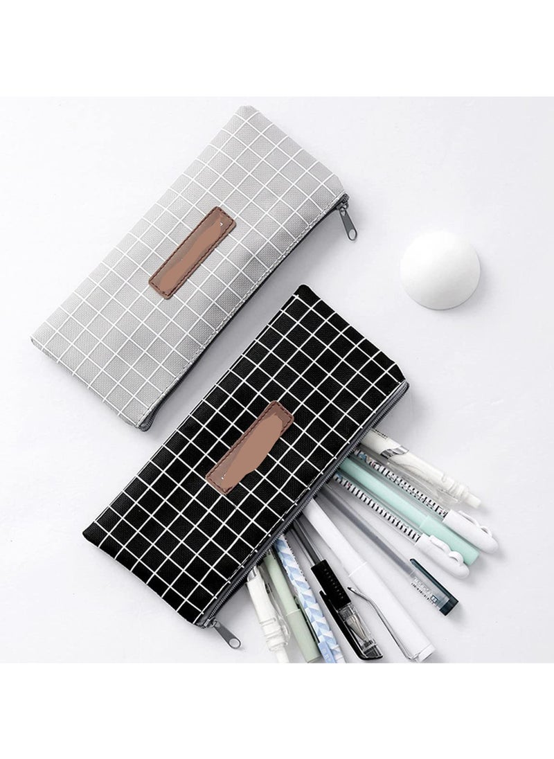 SYOSI Canvas Pencil Cases, Simple Grid Pattern Pencil Pouch Zipper Bag for Office School Stationary, Multipurpose Makeup Bag Coin Wallet Purse for Cosmetics Keys Cash Travel Use for School Teens(Black+Grey)  - Image 5