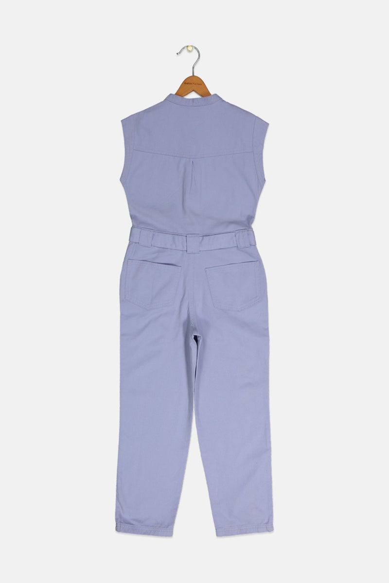 Tchibo Kids Girl Plain Belted Denim  Jumpsuit, Sage Blue - Image 2