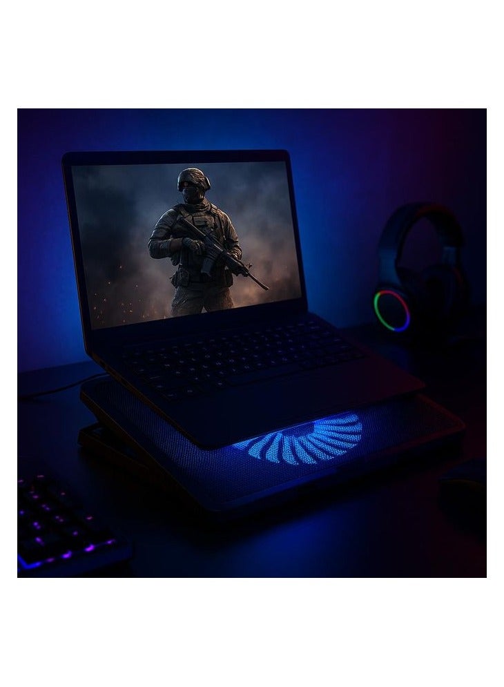 Crash C3000 17-Inch Laptop Cooling Pad – Ultra Slim Design with Backlight, Silent 140mm Fan at 1500RPM, Strong Airflow & Foldable Stand - Image 2