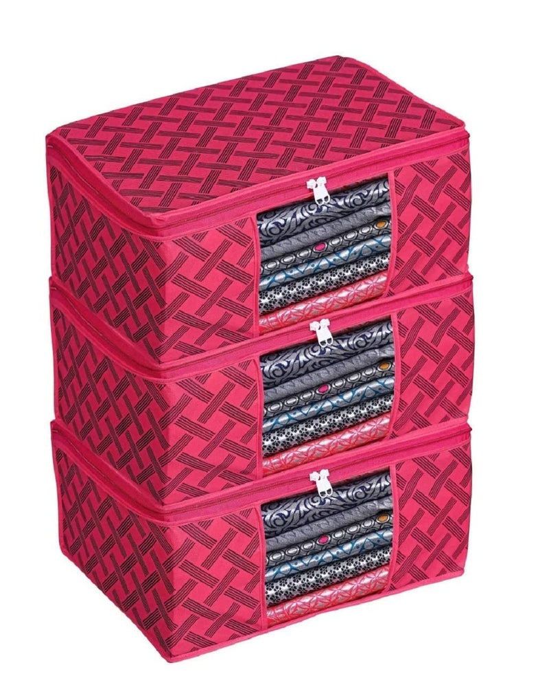 Acnos Premium Brand Metalic Pink Design Pink Chain 12 Piece Non Woven Large Size Saree Cloth Cover Set Pack Of 3 - Image 1