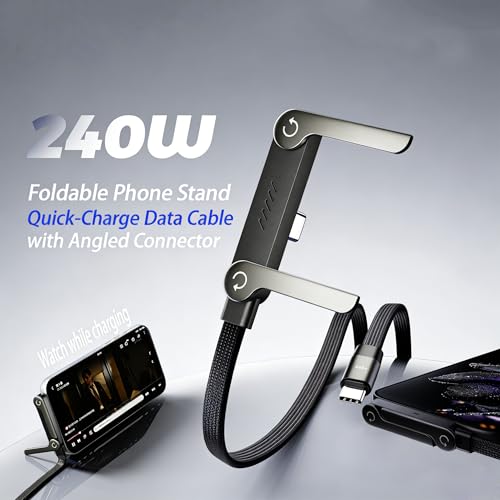 HOSYH 240W Invisible Stand Fast Charging Cable, 240W USB C to USB C Flat Cable 90 Degree Angled, Sideways Phone Type C Charger Cord (4.9FT) Compatible with iPhone 17 Series - Image 3