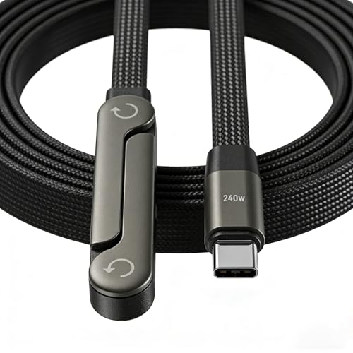 HOSYH 240W Invisible Stand Fast Charging Cable, 240W USB C to USB C Flat Cable 90 Degree Angled, Sideways Phone Type C Charger Cord (4.9FT) Compatible with iPhone 17 Series - Image 1
