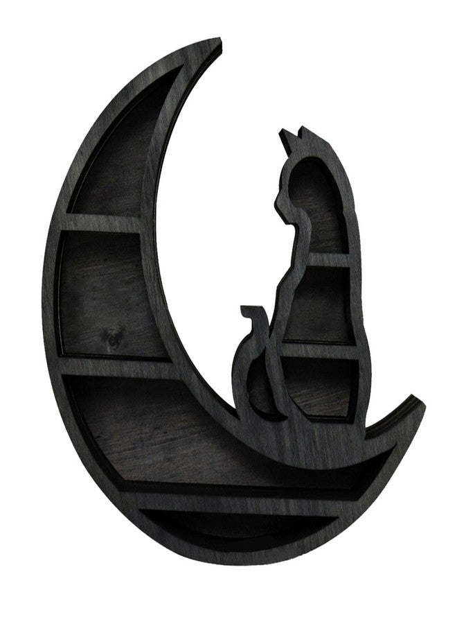 EMVANV Wooden Crystal Shelf, Moon Cat Home Improvement Wall Mounted Jewelry Rack Wooden Crystal Shelf Kitchen(Black,Size:30x30x3cm) - Image 1