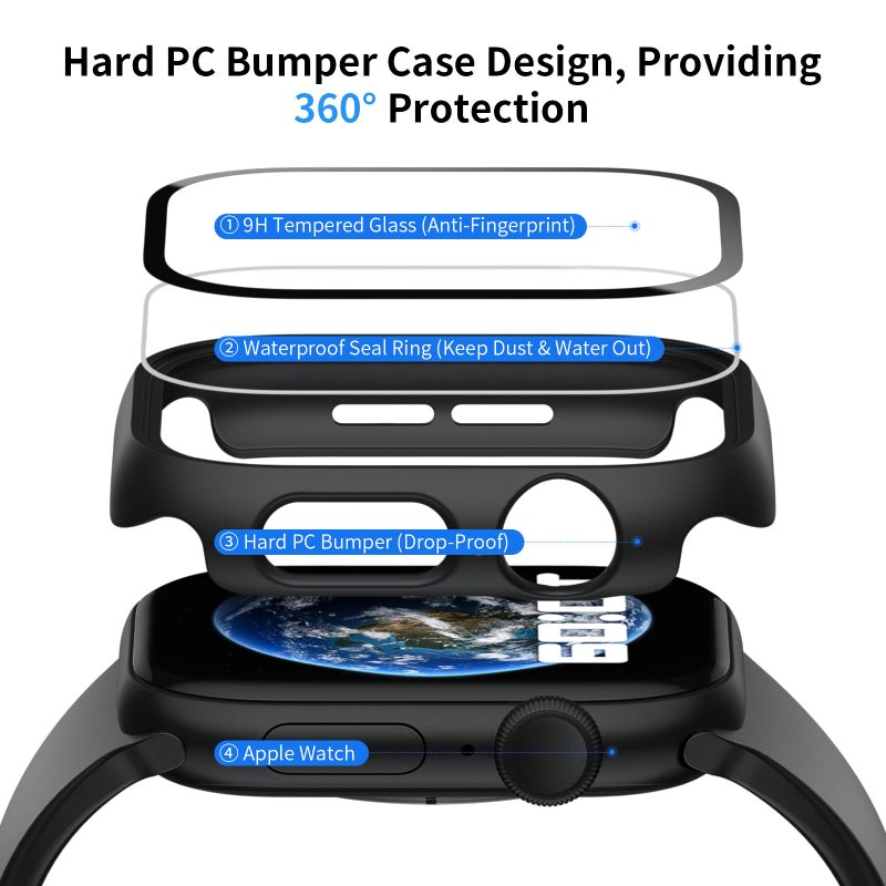 JERXUN 6 Pack Case with Tempered Glass Screen Protector for Apple Watch 11 10 46mm, Ultra-Thin Scratch Resistant Full Protective Hard PC Bumper Cover for iWatch 46mm Accessories - Image 2