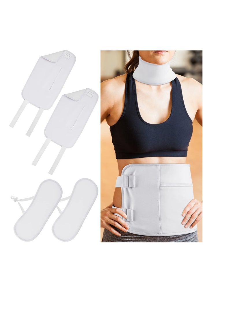 Excefore Castor Oil Wrap Pack Cotton, 4 Pcs Include 2 Waist and 2 Neck, Reusable Compress Castor Oil Pack Wrap, for Liver Detox Waist and Neck Wrap for Thyroid, Castor Oil Not Included (White) - Image 1