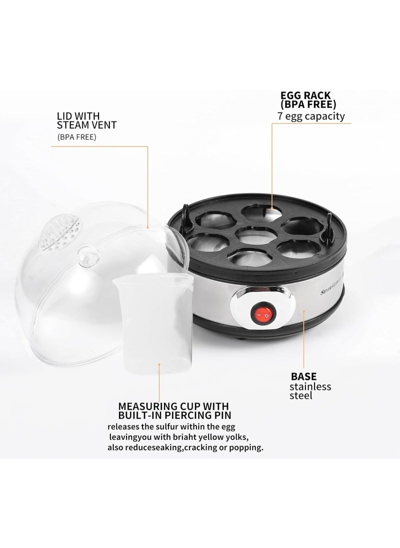 Tornado Keratiner Rapid Egg Boiler Electric 350W, 7-Egg Capacity Soft, Medium, Hard-Boiled Egg Cooker with Auto Shut-Off Features Stainless Steel Shell, Transparent Lid, Measuring Cup,BPA Free  - Image 2