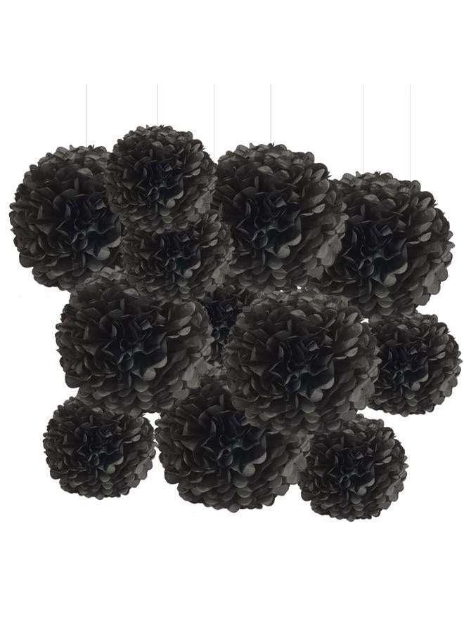 GAKA Black Tissue Hanging Paper Pom Poms,Flower Ball Wedding Birthday Party Decoration （6Pcs 12in Pom Pom & 6Pcs 10in Pom Pom） - Image 1