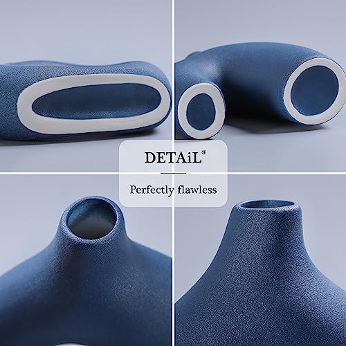 CEMABT Blue Ceramic Vase Set of 2 for Modern Minimalist Bohemian Decor，Round Matte Donut Vases for Pampas Grass-Perfect for Living Room, Dining Table, Office Bedroom Shelf Decor Entryway, Console - Image 3