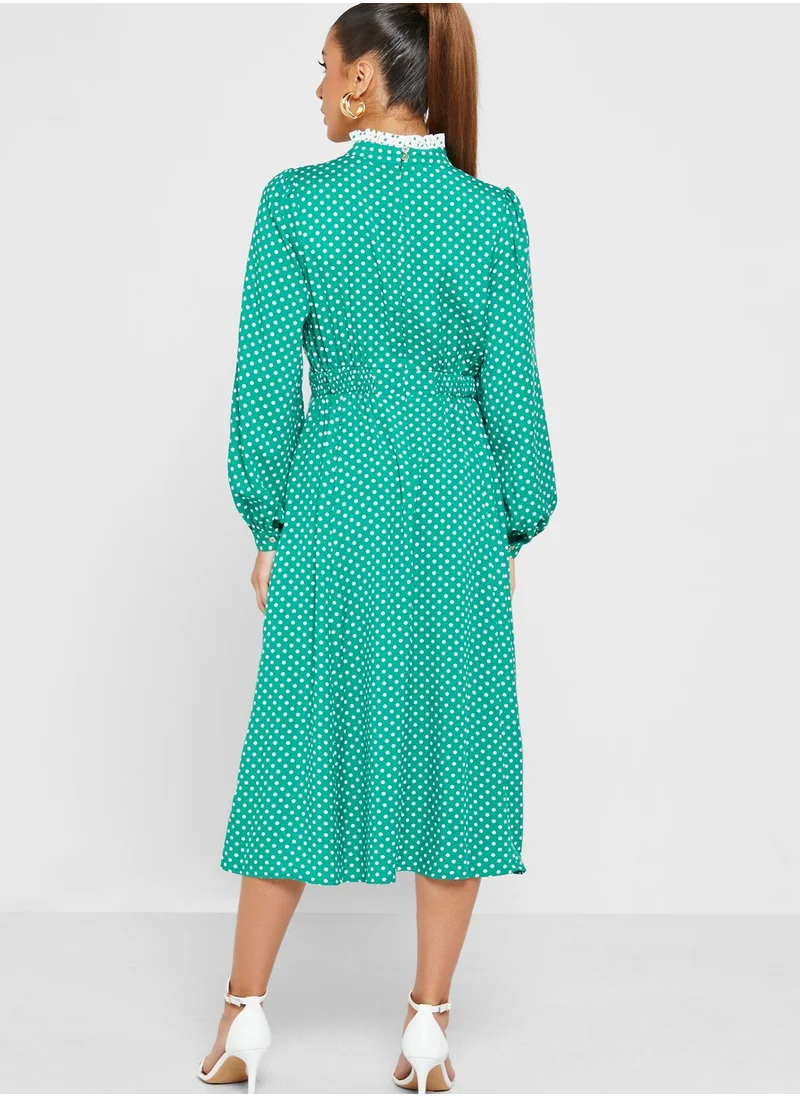 Louche Polka Dot Colorblock Pocket Detail Dress