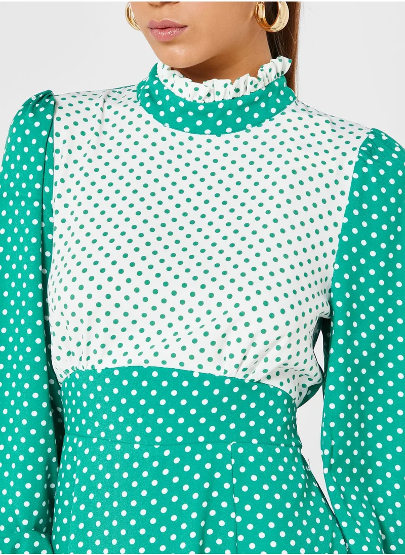 Louche Polka Dot Colorblock Pocket Detail Dress
