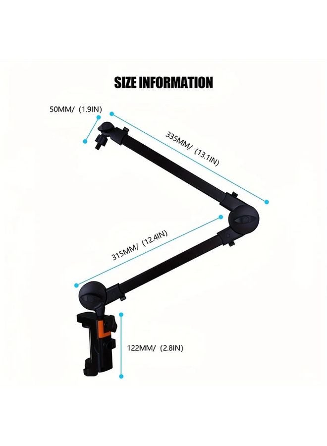 حامل ميكروفون أسود قابل للتعديل، ذراع مقص معلق مع مشبك للبث والتسجيل في الاستوديو - Image 3