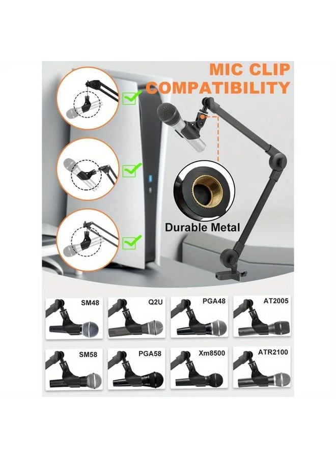حامل ميكروفون أسود قابل للتعديل، ذراع مقص معلق مع مشبك للبث والتسجيل في الاستوديو - Image 4
