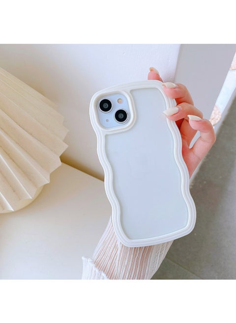 For Apple 13Promax XR Wavy Frame IPhone12 Simple 14 Material 15 Mobile Phone Case-Color:White (big Wave Transparent Two-in-one)-Applicable Model:iPhone 16 Pro
