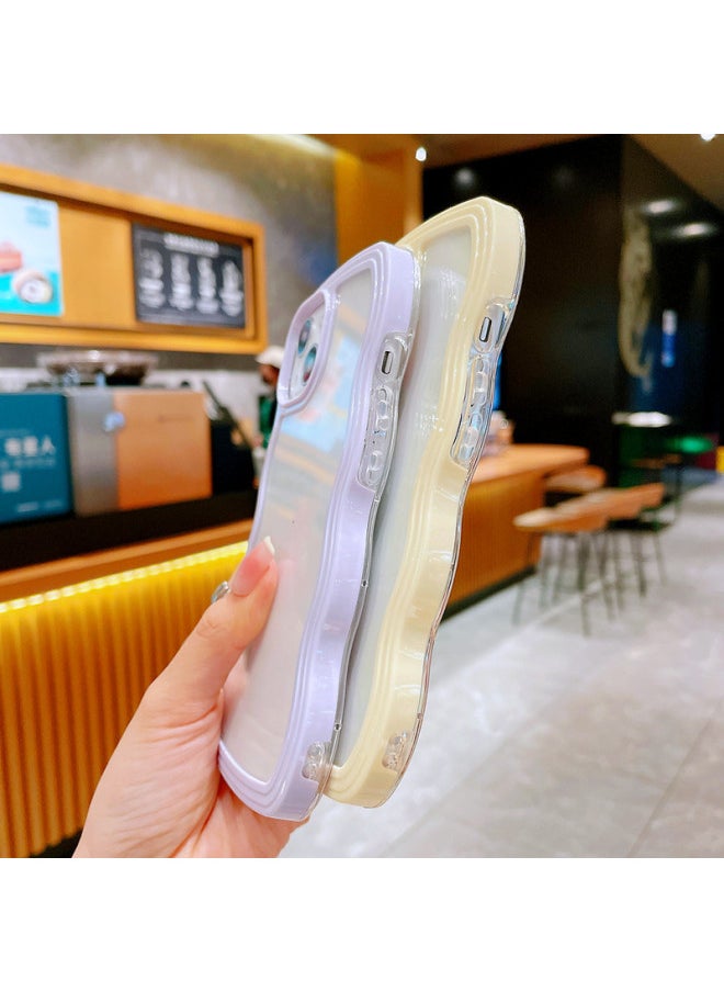 For Apple 13Promax XR Wavy Frame IPhone12 Simple 14 Material 15 Mobile Phone Case-Color:White (big Wave Transparent Two-in-one)-Applicable Model:iPhone 16 Pro