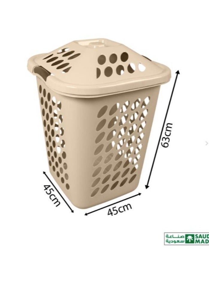 Plastic laundry basket with lid, beige color  - Image 1