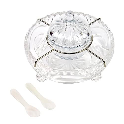 DUEBEL Glass Caviar Dish, 1 Pumpkin-Shape Glass Divided Serving Set Plus 2 pcs. x Mother of Pearl Spoon – Caviar Chiller, Shrimp Serving Dish for Kitchen, Bar, Restaurant, Catering Events - Image 1