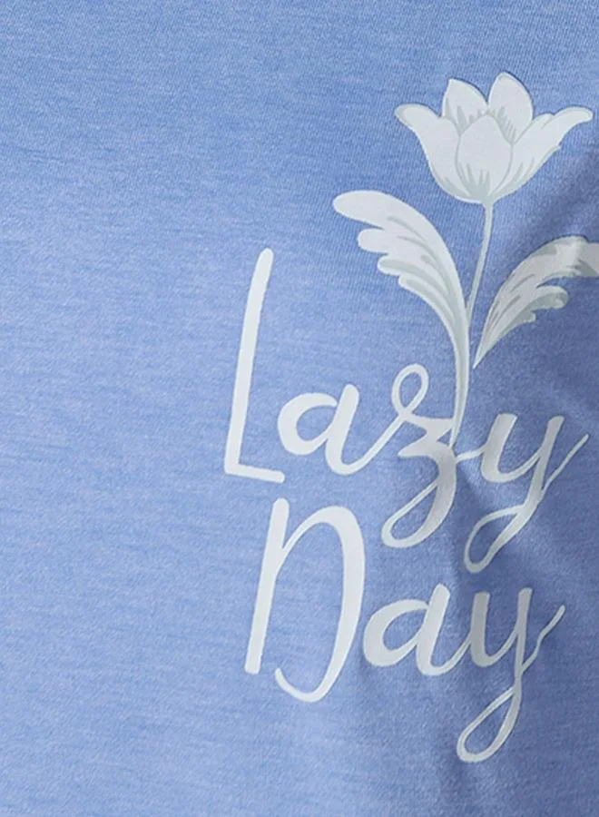 Splash FAV BLUE Intimates Viscose Floral Print T-shirt and Pyjama Set for Women | Best Price UAE