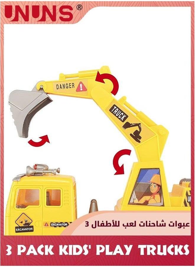 UNUNS Kids' Play Trucks,3 Pcs Toy Vehicle Trucks Playsets,Automatic Bump Go Fire Truck,Garbage Truck,Play Excavator With Lights And Sounds,Vehicle Toys Set Gifts For 1 2 3 4 5+ Toddler Boys Girls  - Image 3
