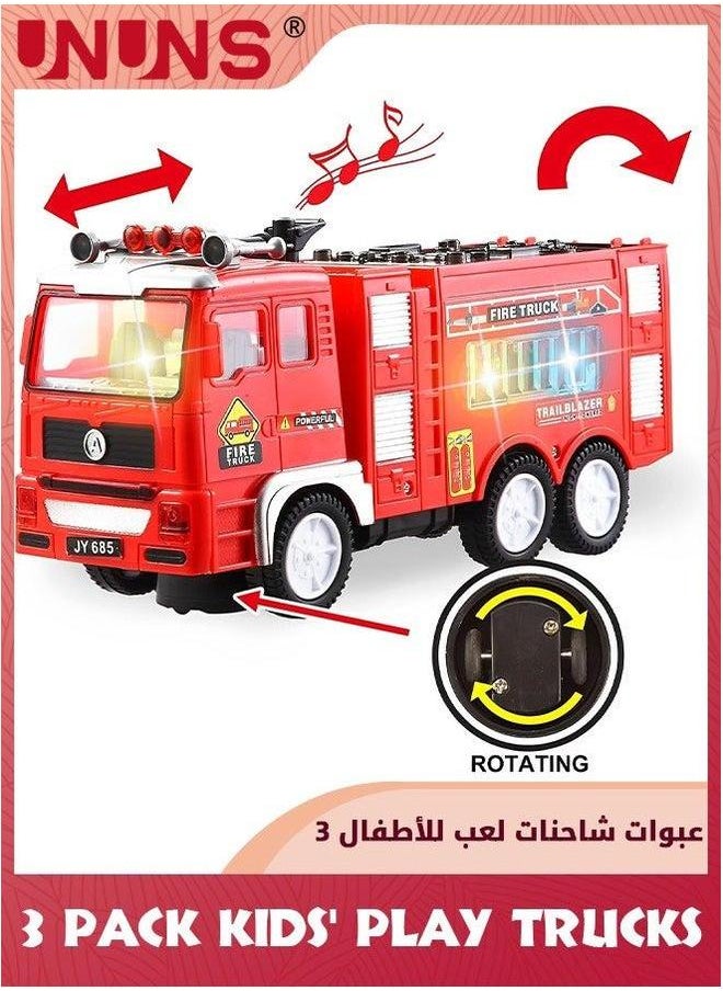 UNUNS Kids' Play Trucks,3 Pcs Toy Vehicle Trucks Playsets,Automatic Bump Go Fire Truck,Garbage Truck,Play Excavator With Lights And Sounds,Vehicle Toys Set Gifts For 1 2 3 4 5+ Toddler Boys Girls  - Image 4