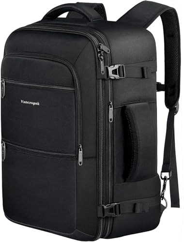Vancropak 35L Carry on Bags for Airplanes, Luggage Backpack for Travel, Flight Approved Travel Bag for Men & Women, Water Resistant Suitcase Backpack Weekender Business Daypack Overnight Bag, Black - Image 1